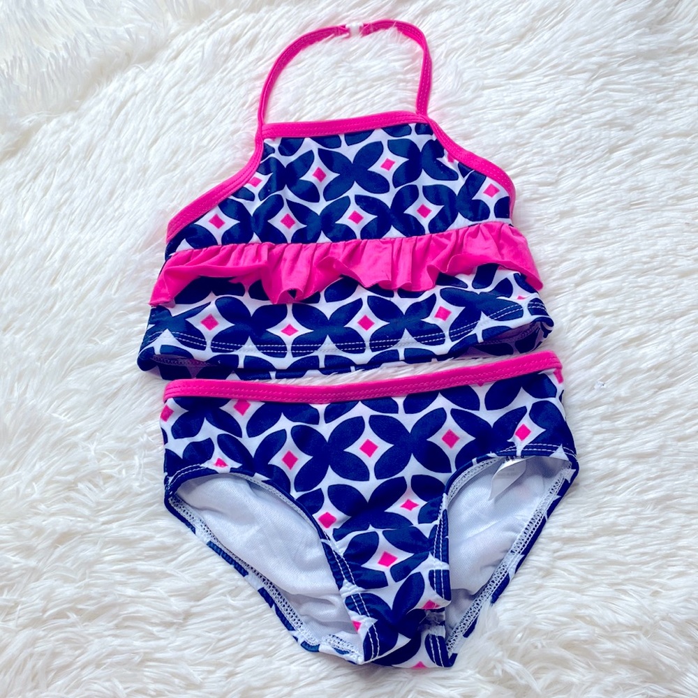 Crown & Ivy Kids Navy Blue Two Piece Bikini Swimsuit Set Girl’s Size 2T